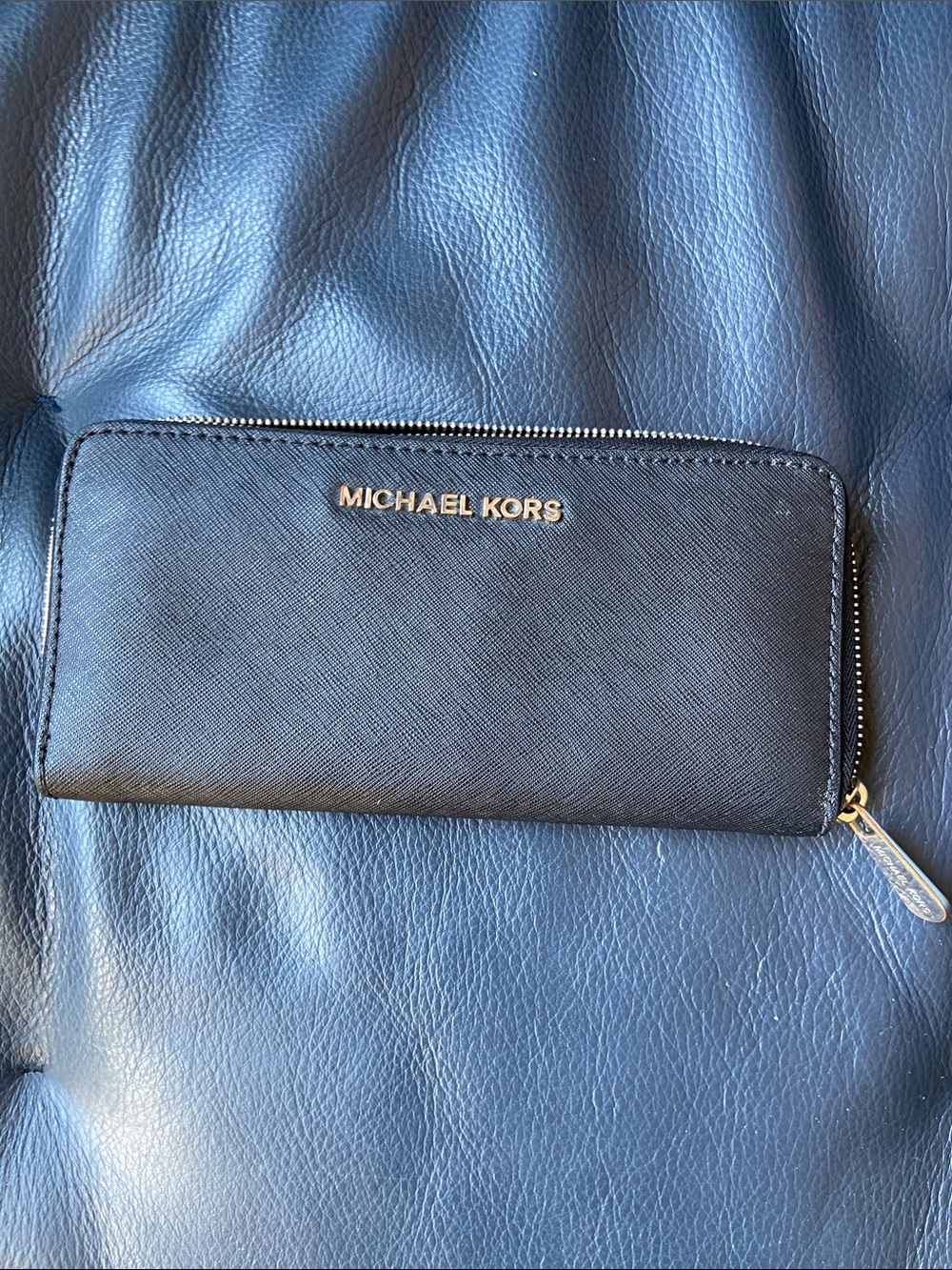 Michael Kors Black Saffiano Zip Wallet with Gold Hardware